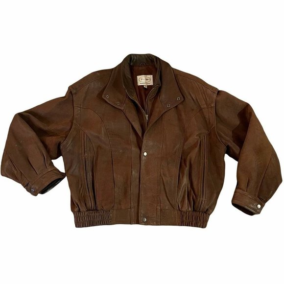 Vintage Other - Vintage Tannery West Womens Bomber Jacket Brown Zip Up Pockets Collar XL
